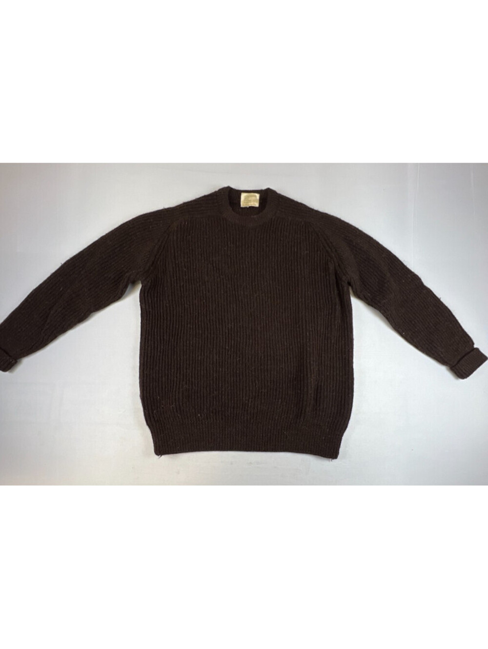 Vintage LL Bean Men XL Brown Pure British Wool Ribbed Crewneck Sweater